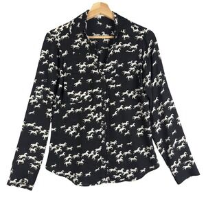 Express Black Button-Down Shirt with White Horse Print